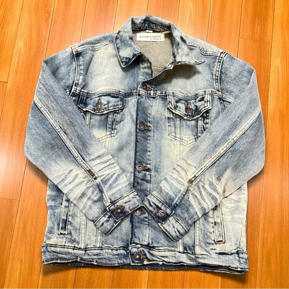 🧢 Evolution in Design Youth Denim Jacket Sz L (14–16) Distressed Look - Picture 11 of 13